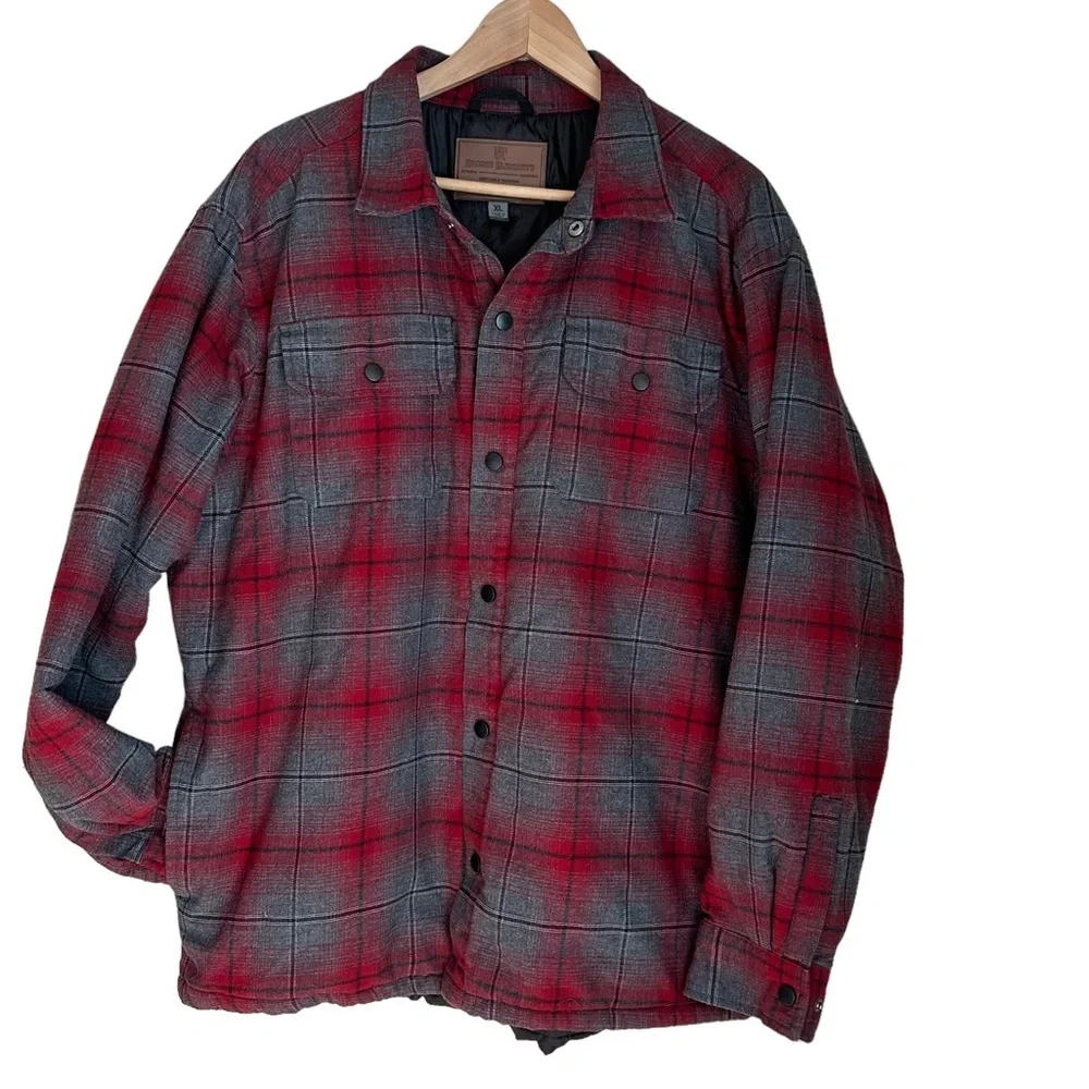 Rugged Elements Men's‎ Red & Grey Plaid Front Snap Shacket with Lining Size: XL
